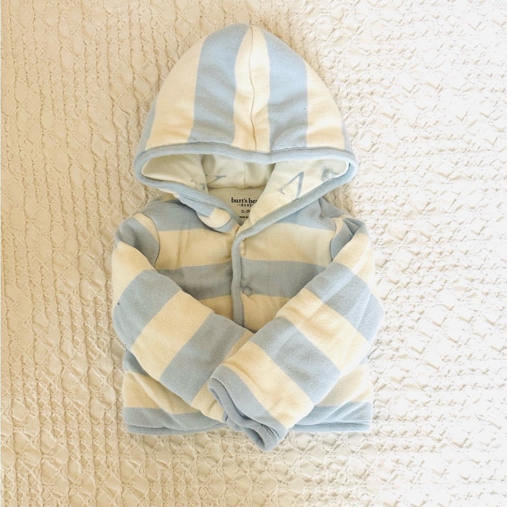 Burt's Bees Baby Blue and Cream Striped Hoodie Jacket